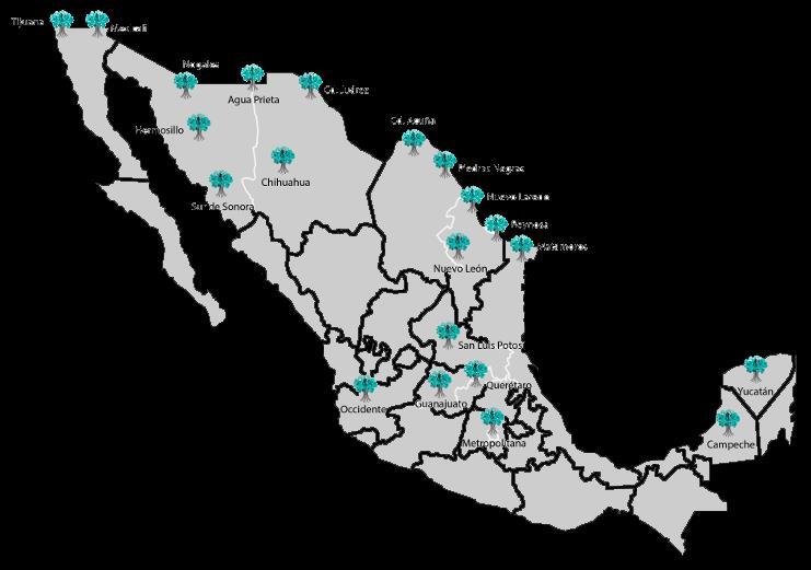 Representación en México 21 Asociaciones en todo el país, con el propósito de optimizar los esquemas del marco regulatorio vigente para mejorar la competitividad del sector