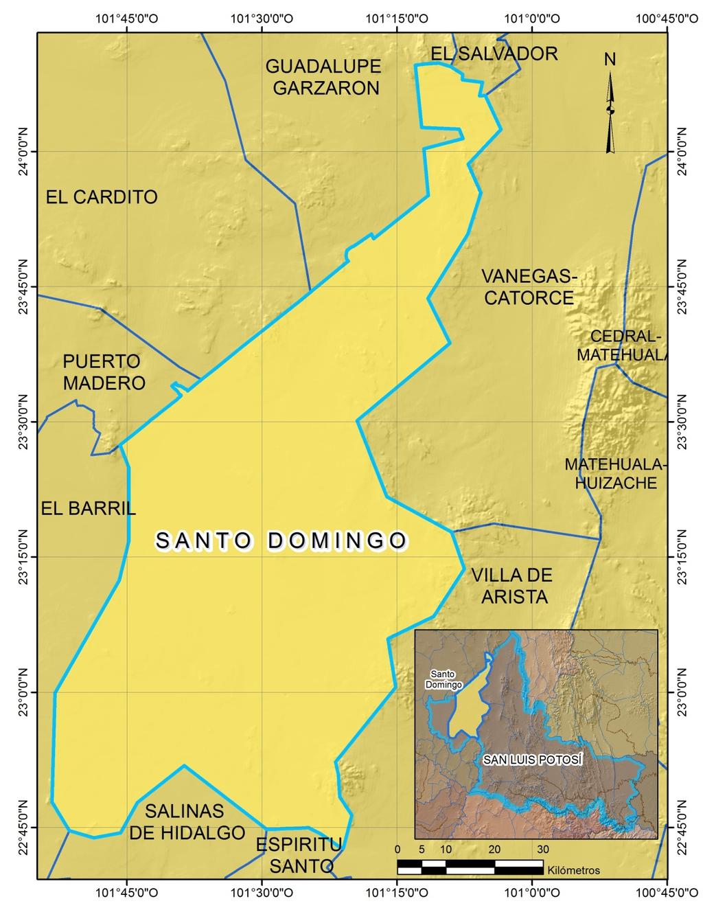 Generalidades El acuífero Santo Domingo se localiza en la porción noroeste del estado de San Luis Potosí, y abarca un área de 6 069.