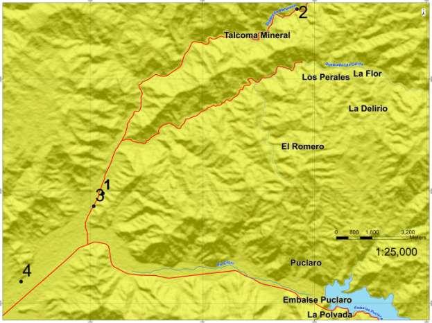 Quebrada Marquesa (6.693.123N/ 319.224E) Flujos detríticos desarrollados a lo largo de toda la quebrada Marquesa (Fig.