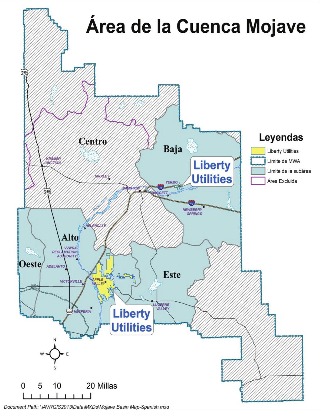 FUENTES DE LIBERTY UTILITIES YERMO Liberty Utilities Yermo bombea el 100% de nuestra fuente de agua de 2 pozos ubicados en la comunidad: pozo Marine 1, que suministra la porción Este del sistema y el
