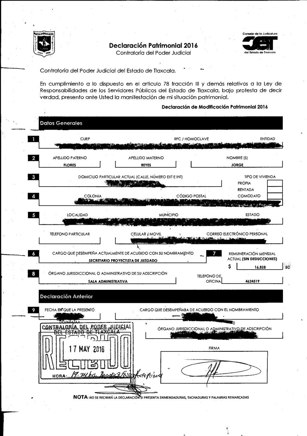 Declaración Patrimonial 206 Contraloría del Poder Judicial air Con:Med* b Judicatura del Ettiodo de Tlaxcala Contraloría del Poder Judicial del Estado de Tlaxcala.