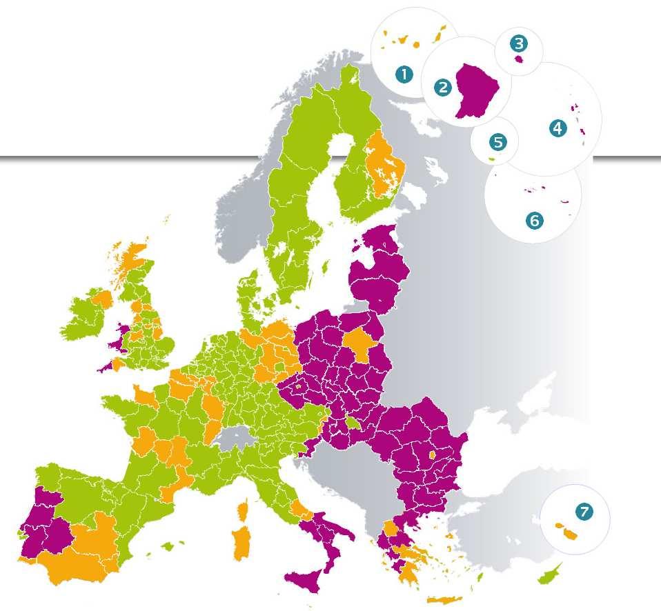 ESPECIALIZACIÓN INTELIGENTE EN ARAGÓN RIS3 ARAGÓN CONTEXTO EUROPEO: RIS3 Un sistema justo para todas las regiones de la UE: 3 categorías de regiones Regiones menos desarrolladas PIB per cápita < 75%