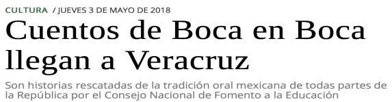 Cuentos de Boca en Boca llegan a Veracruz VERACRUZ (3/may/2018).