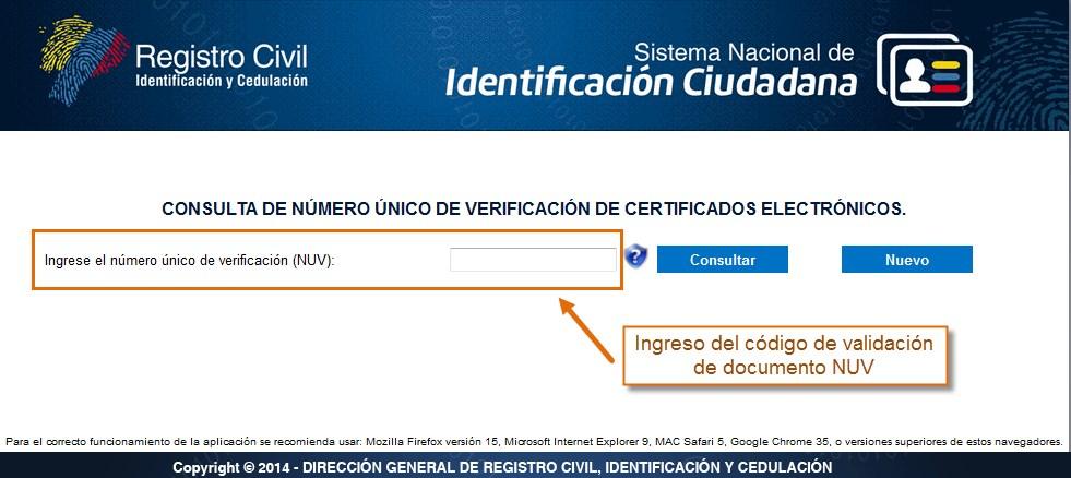 Figura 33: Pantalla de consulta de número único de verificación de certificados electrónicos