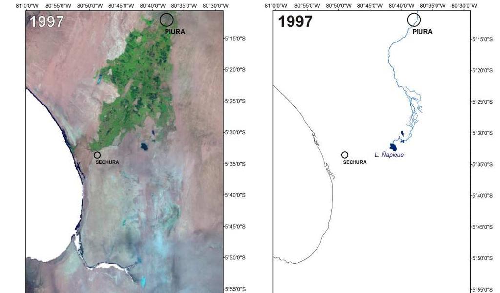 Cambios del Bajo Piura por El Niño 1997/98 activación de los cauces temporales crecimiento