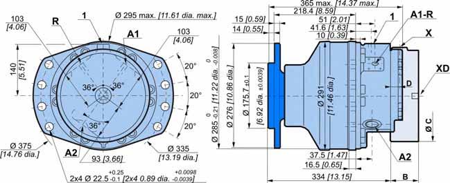 in] Modularidad y Código comercial imensiones del motor estándar Twin-Lock F12 T12 90 kg [198 lb] in] Opciones Frenos Hidrobase y Motor