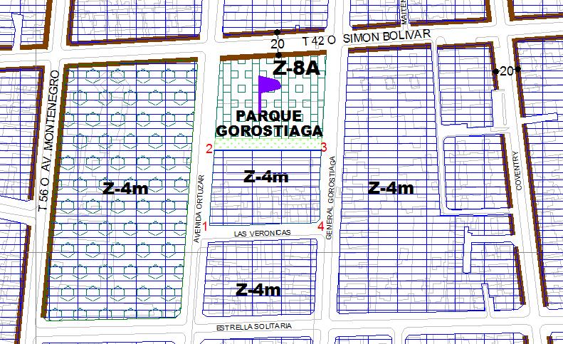 1. Baja la altura de edificación en el sector de calle las verónicas, ZONIFICACIÓN PROPUESTA Polígono 1 (Vértices 1-2-3-4-1): La propuesta es