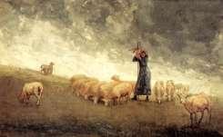 pastora cuidando a sus ovejas.
