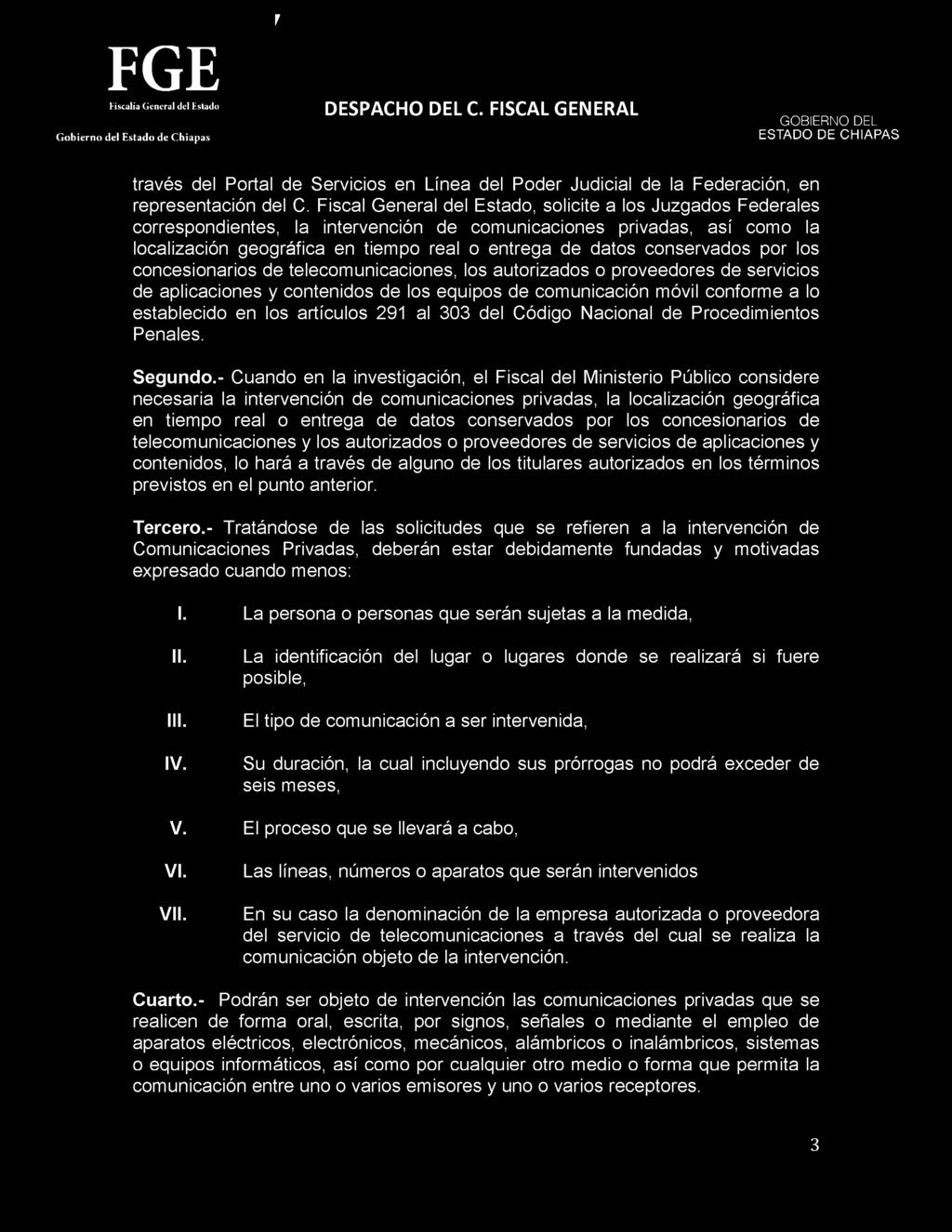 FGE Fiscalía General del Estado Gobierno del Estado de Chiapas r través del Portal de Servicios en Línea del Poder Judicial de la Federación, en representación del C.