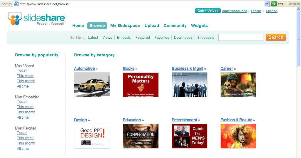2. Browse: Per buscar presentacions per categories (navegador).