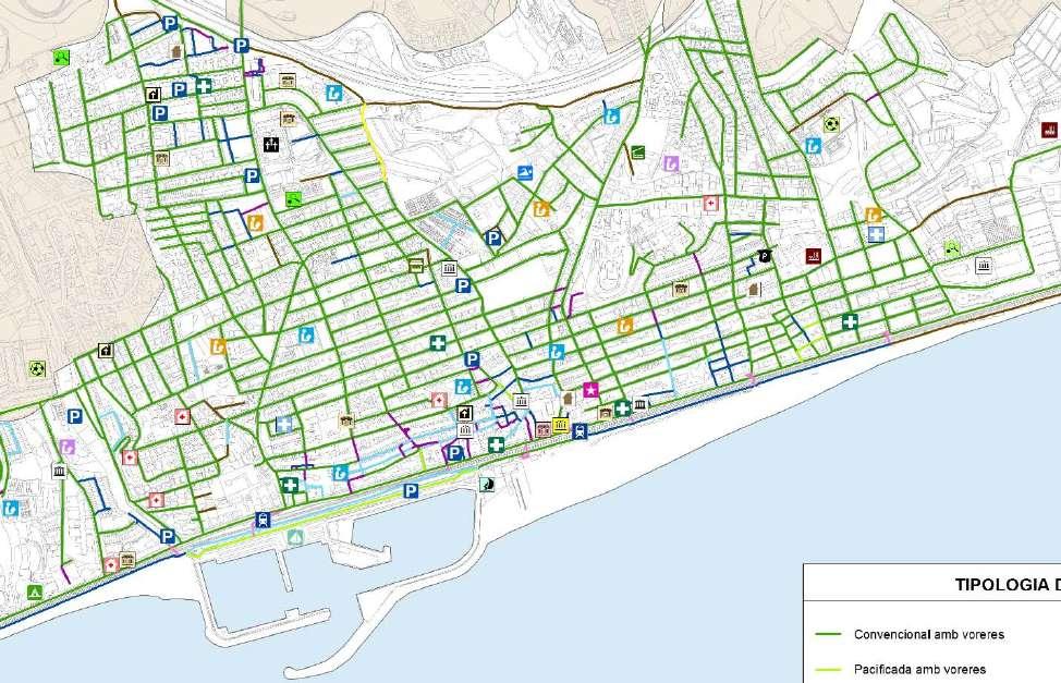 LA MOBILITAT A PEU; xarxa bàsica de vianants Xarxa en forma de malla de 70,2 km, que connecta els principals centres atractors del nucli urbà