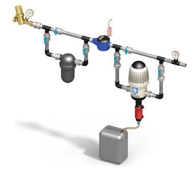 Tubería principal de agua Instalación de derivación típica al utilizar tanques grandes para fertilizante 1. Válvula principal. Tubería principal de agua 8.