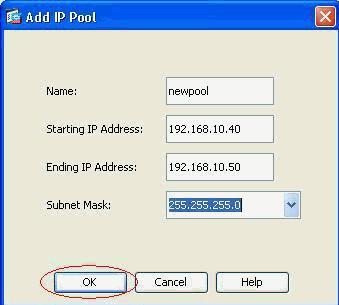 7. Crea a una nueva agrupación de direcciones que sea asignada al cliente VPN PC SSL que ella consigue una vez conectada. Un pool del rango 192.