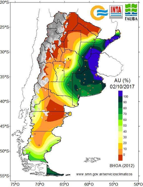 Balance de agua en el suelo al 02 de Octubre de 2017 Fig. 07: Agua útil (%) en el perfil del suelo al 02/10/17. Fig. 08: Agua total (%) en el perfil del suelo al 02/10/17.