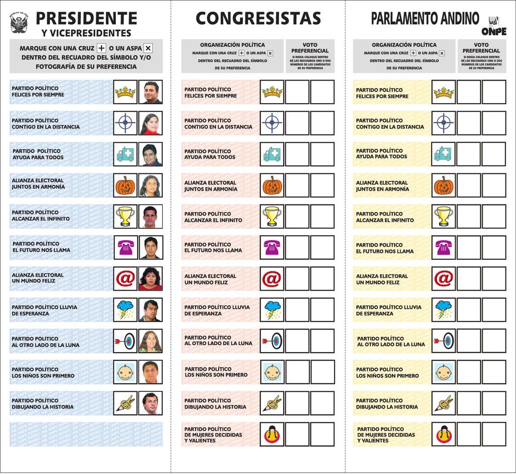 Elección de Congresistas de la República ::: Elecciones 0 Modelo de cédula para las Elecciones 0 La cédula que se muestra a