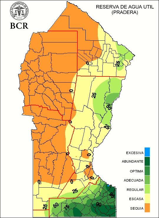 el suelo son abundantes o excesivas en la provincia de Buenos Aires y presentan un rápido y grave deterioro hacia el norte y el oeste de la región GEA, con características de sequía en la mayor parte