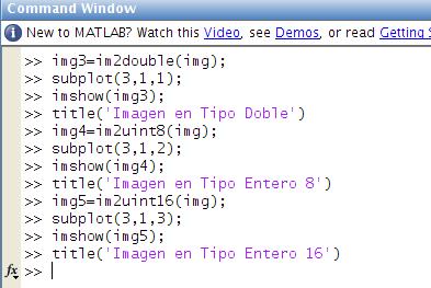 (c) La conversión y la muestra de las imágenes se realiza directamente en Matlab con los comandos: im2double, im2uint8, im2uint16. Figura 3.