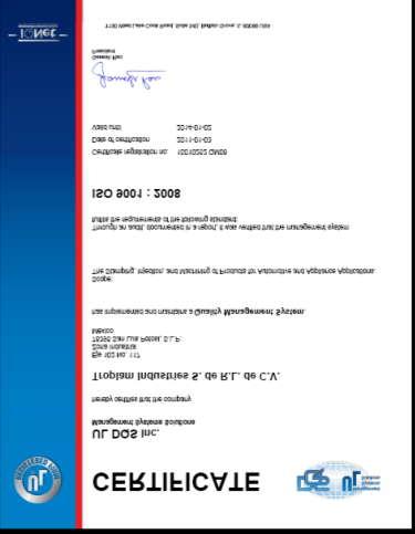 QUALITY SYSTEM OUR QUALITY SYSTEM CERTIFIED, ISO 9001: 2008 WE ARE IN PROCESS OF IMPLEMENTATION OF STANDARDS TS 16949:2009 and ISO 14001:2004.