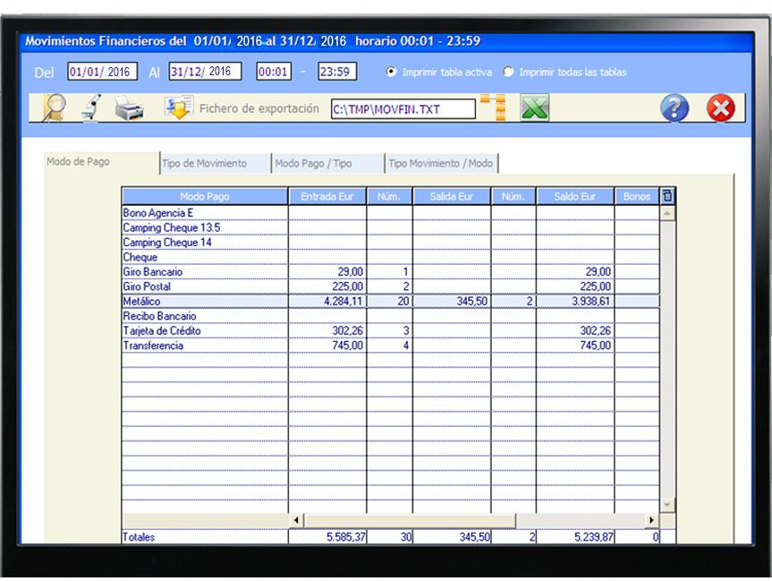Diario de caja Exporte los resultados a Excel, Word, texto o gráfico para hacer informes, tratarlos,