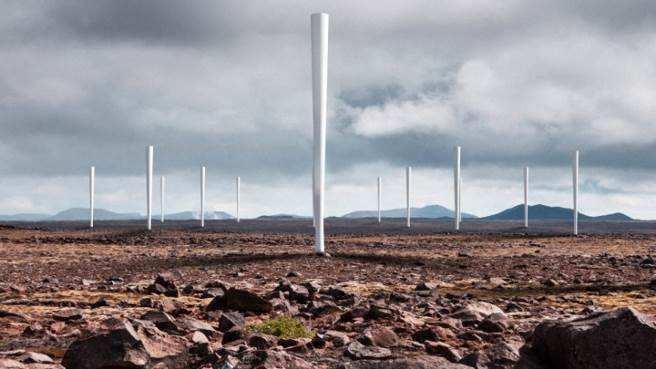 Aerogeneradores verticales. Fuente: windpower.org Existe un nuevo modelo de molino de viento de eje vertical sin aspas [Vortex Bladeless que está actualmente en investigación.