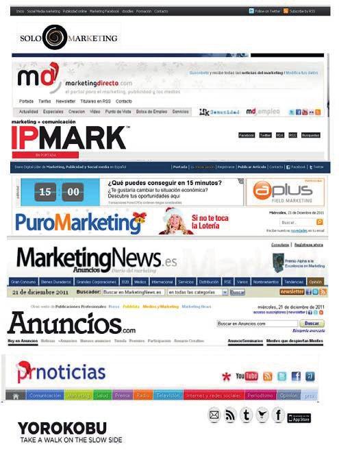 Marketing Comunicación Publicidad Internet Medios sociales sociales en su cabecera con enlaces a sus espacios en estas plataformas, como puede verse en el cuadro 9: Figura 5.