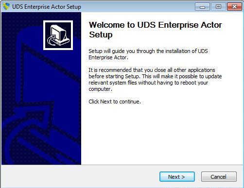 Instalación Actor UDS en Windows 10 Aceptar acuerdo de licencia: