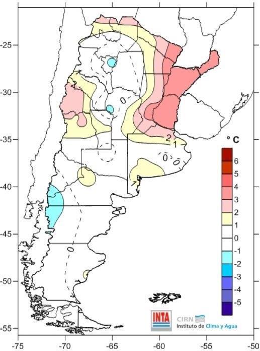 Se observaron temperaturas superiores a las normales para esta ultima semana en el norte del país, en las regiones del Litoral, Pampeana y Cuyo.