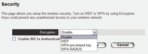 3.4.2 Configuración de seguridad inalámbrica Puede seleccionar "WEP" o