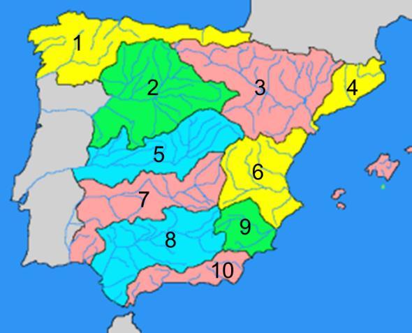 Identifique, utilizando como referencia los números, las cuencas hidrográficas de la península (1 punto). 2.
