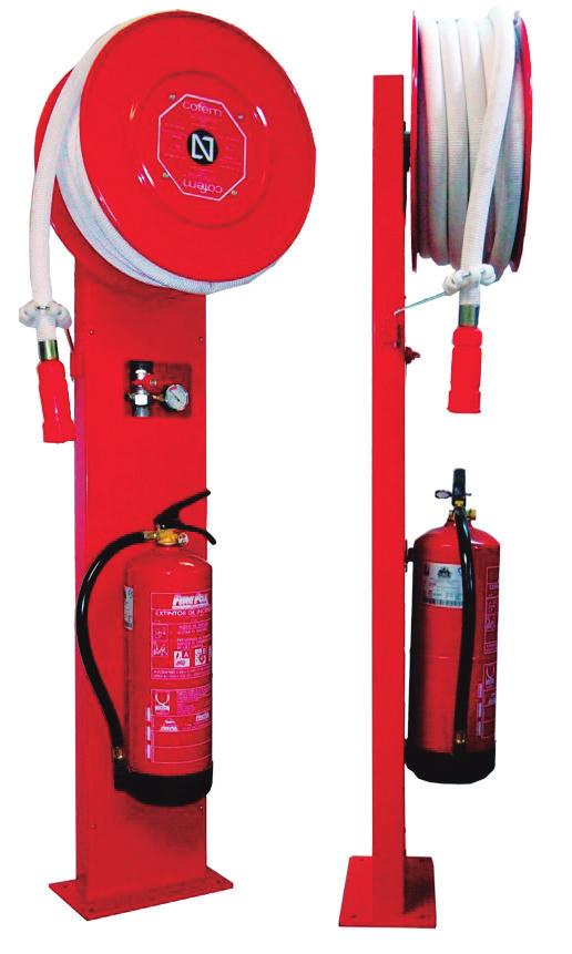SPB25 Soporte para devanadera y extintor Boca de incendio Equipada Ø25 mm según norma UNE/EN 671-1 y 20 m de manguera semirígida fabricada según UNE 694.