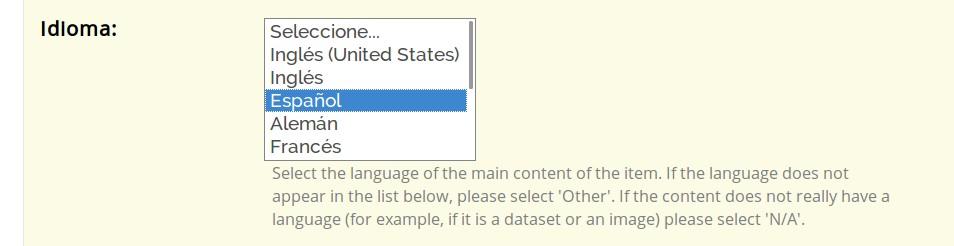 Idioma: Permite seleccionar el idioma del documento.