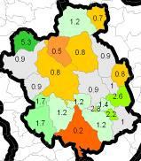 19 Vallès Occidental: 1,32 El comerç a l engròs té força pes a la comarca i un pes relatiu per sobre la mitjana.
