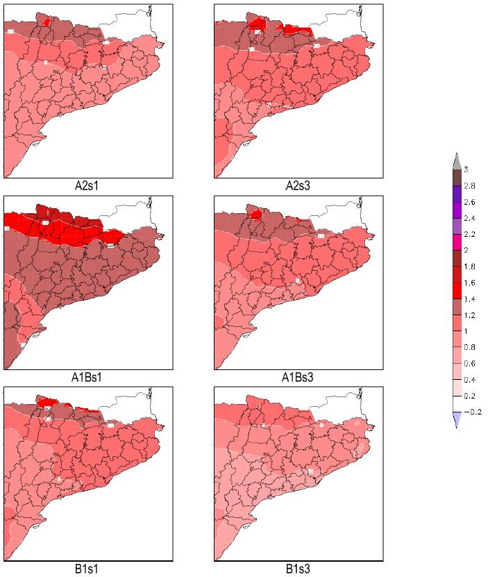 G.27 Variación proyectada de la temperatura media anual (ºC) (izquierda) y la precipitación media anual (%)