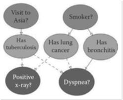 Razonamiento Bayesiano Consideremos un ejemplo similar al anterior, con variables: Hipótesis: Tuberculosis, Cáncer de pulmón, Bronquitis.