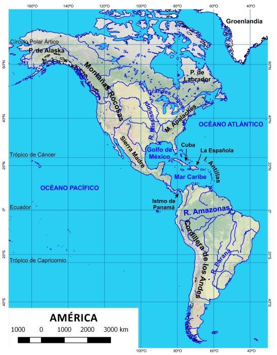 Tamaño: Es el segundo continente más grande del mundo. Está dividido en dos partes casi separadas, América del Norte y América del Sur.