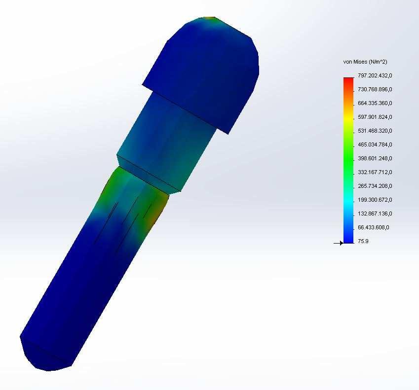 Se ha simulado la resistencia estática a flexo-compresión del conjunto de implante y pilar con el objetivo de determinar la carga en el límite elástico y la