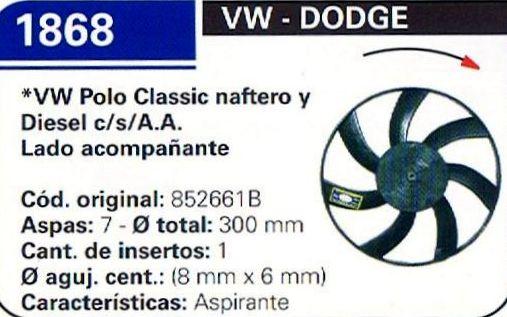 21.41.9 SDI, 1874, PALETA VENTILADOR VW POLO CLASSIC 1.