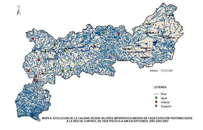 Todas las estaciones controladas pertenecen a tramos fluviales protegidos por su ictiofauna, según el inventario realizado por el ICONA según criterios del 1er Art. 1.3. de la Ley 78/659/CEE.