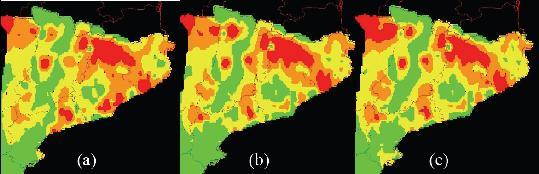 año 2007, Figura 6Figura, la situación dominante fue la de regímenes secos, muy secos e incluso extremadamente secos, pluviométricamente, sobre todo en las comarcas prepirenencas.
