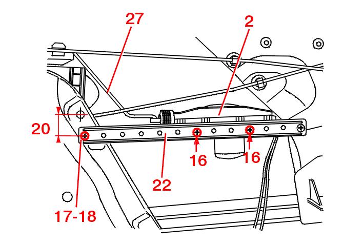 c7ak031c Posicionar y fijar los accionadores 2 cables (2) en los bornes (24) con los tornillos (16) según el esquema. Taladrar las fijaciones de las barras (24).