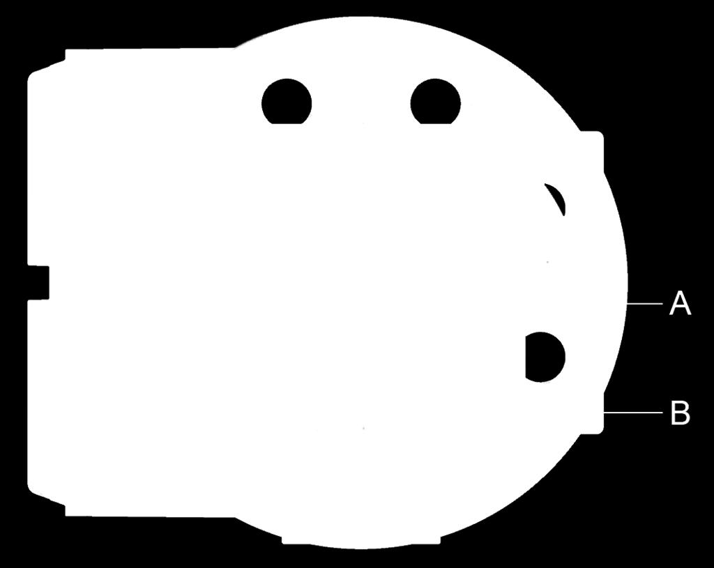 Figura 4-1: Ubicación de los terminales del cableado de alimentación y puesta a tierra del equipo A. Terminales de cableado de la fuente de alimentación (+ y -) B. Conexión a tierra del equipo 3.