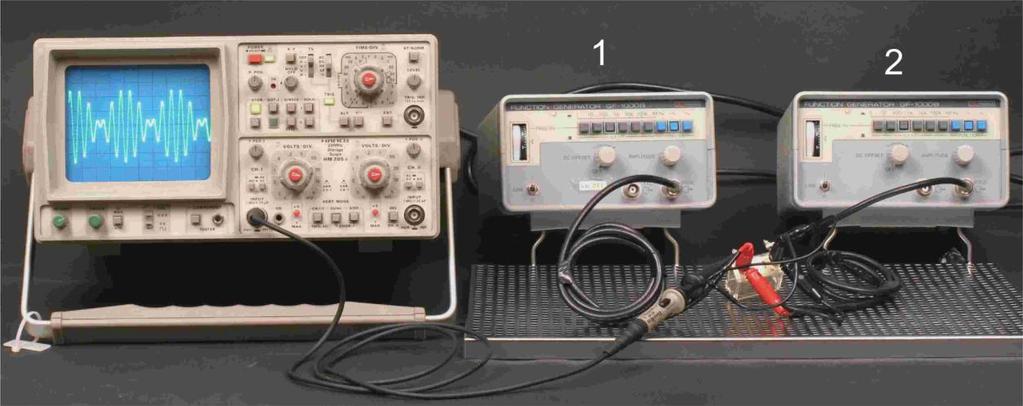 El de la izquierda es un osciloscopio y los dos de la derecha son sendos generadores de ondas