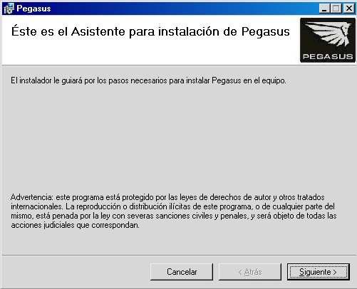 4.4. Instalación del software de administración de Pegasus Al insertar el CDROM, el instalador se ejecuta automáticamente, si esta opción no está habilitada, se deberá