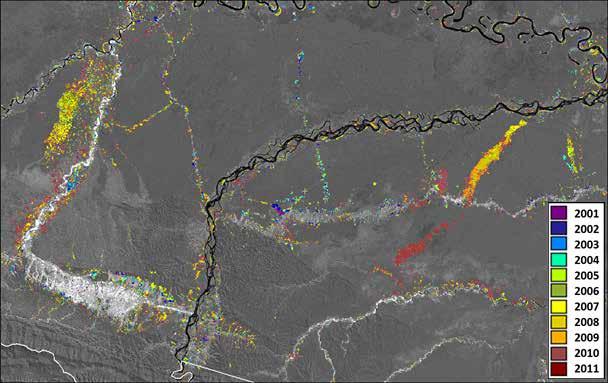 MAPEO DE PÉRDIDA DE COBERTURA DE BOSQUES HÚMEDOS AMAZÓNICOS DEL PERÚ Una vez obtenida la capa de pérdida de cobertura de bosques, entre los años 2000-2011, se corrió un algoritmo que identifica en