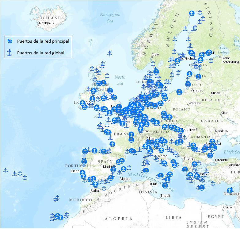 3.4 PUERTOS En el mapa 16 se representan los puertos que forman parte de la Red Transeuropea de Transporte (RTE-T) en los países miembros de la Unión Europea. MAPA 16.