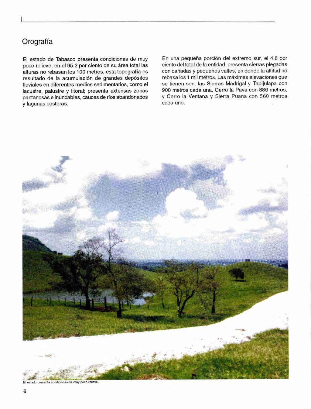 Orografía El estado de Tabasco presenta condiciones de muy poco relieve, en el 95.