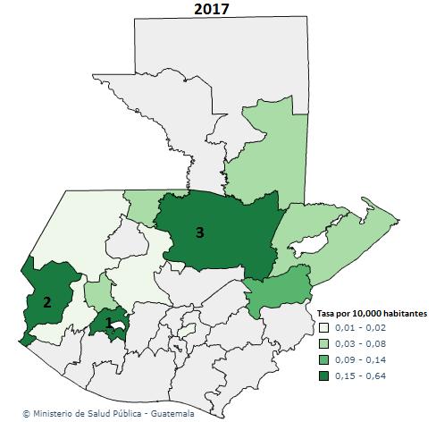 Disentería, Tasa de incidencia acumulada por Área de salud Guatemala 2017-2018, S.E. 1-3 Área de Salud Tasa 1.