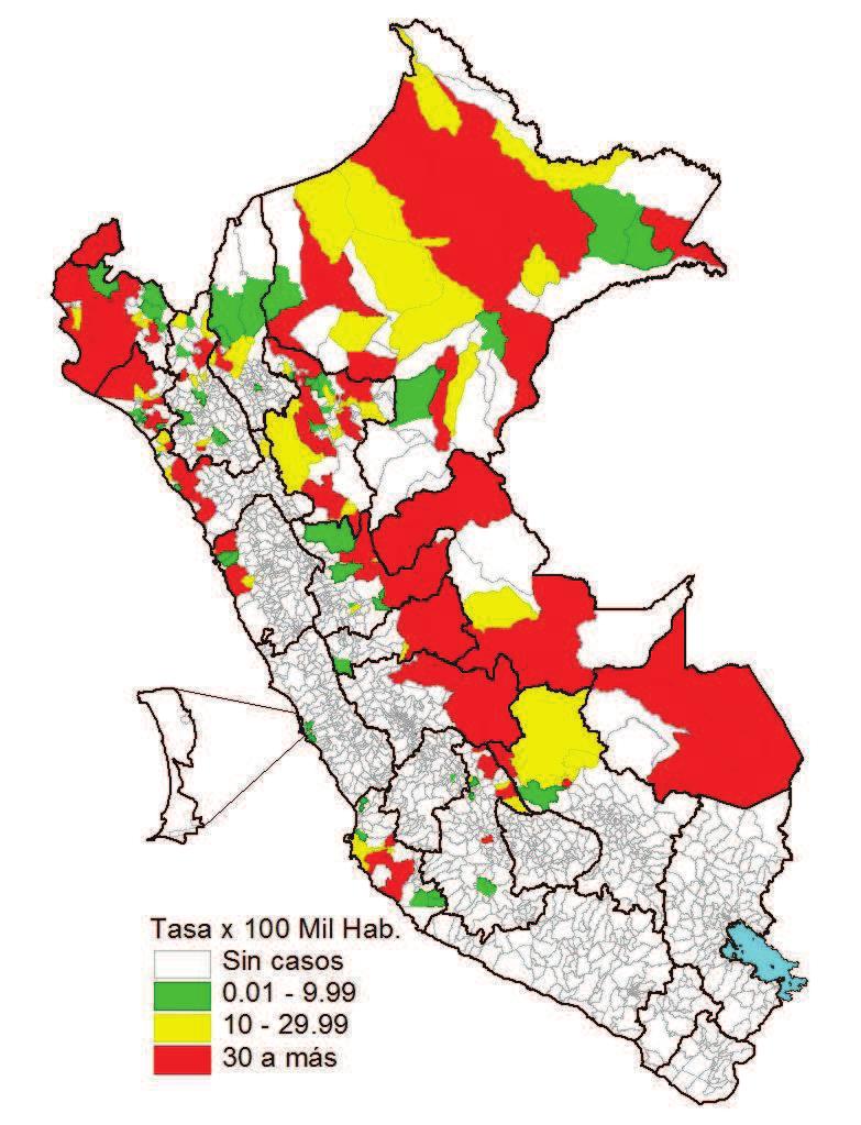 Casos de dengue por departamentos Perú 2016* DEPARTAMENTOS Número de casos Incidencia x Nº Muertes % Confirmados Probables Total 1000 Confirmados Probables PIURA 3671 4214 7885 4.24 28.