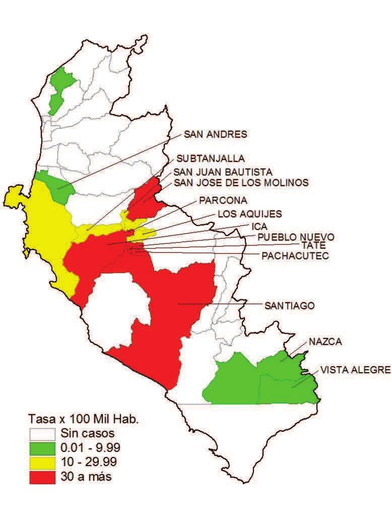 DENGUE: Departamento Ica 2016* Curva de casos de Dengue Ica 2013 2016* Mapa de incidencia Ica 2016* 2013 2014 2015