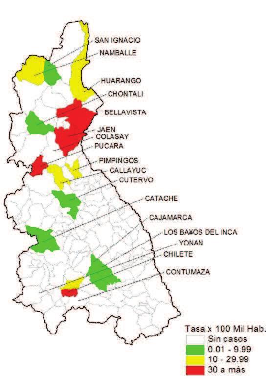 DENGUE: Departamento Cajamarca 2016* Curva de casos de dengue en Cajamarca 2013 2016* Mapa de incidencia Cajamarca 2016* 2013 2014